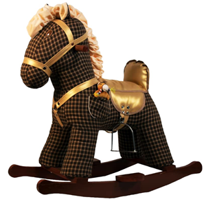 راکر اسب کودک چوبی طرح دار طلایی - مشکی -اسباب بازی